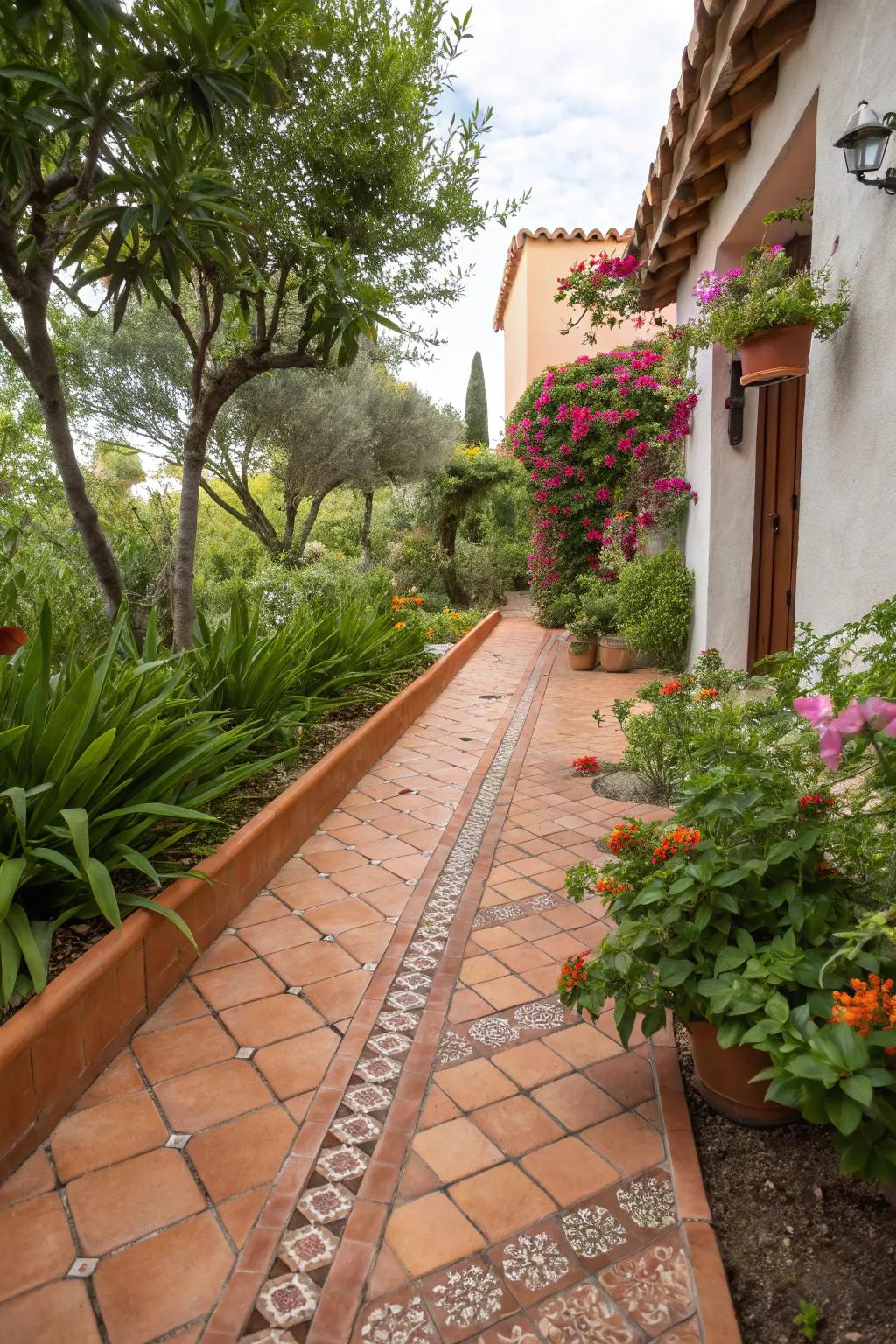 Terracotta tile edging adds Mediterranean warmth to your garden.