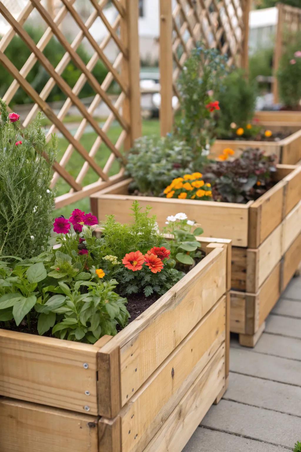 Enhance planter boxes with decorative lattice tops.