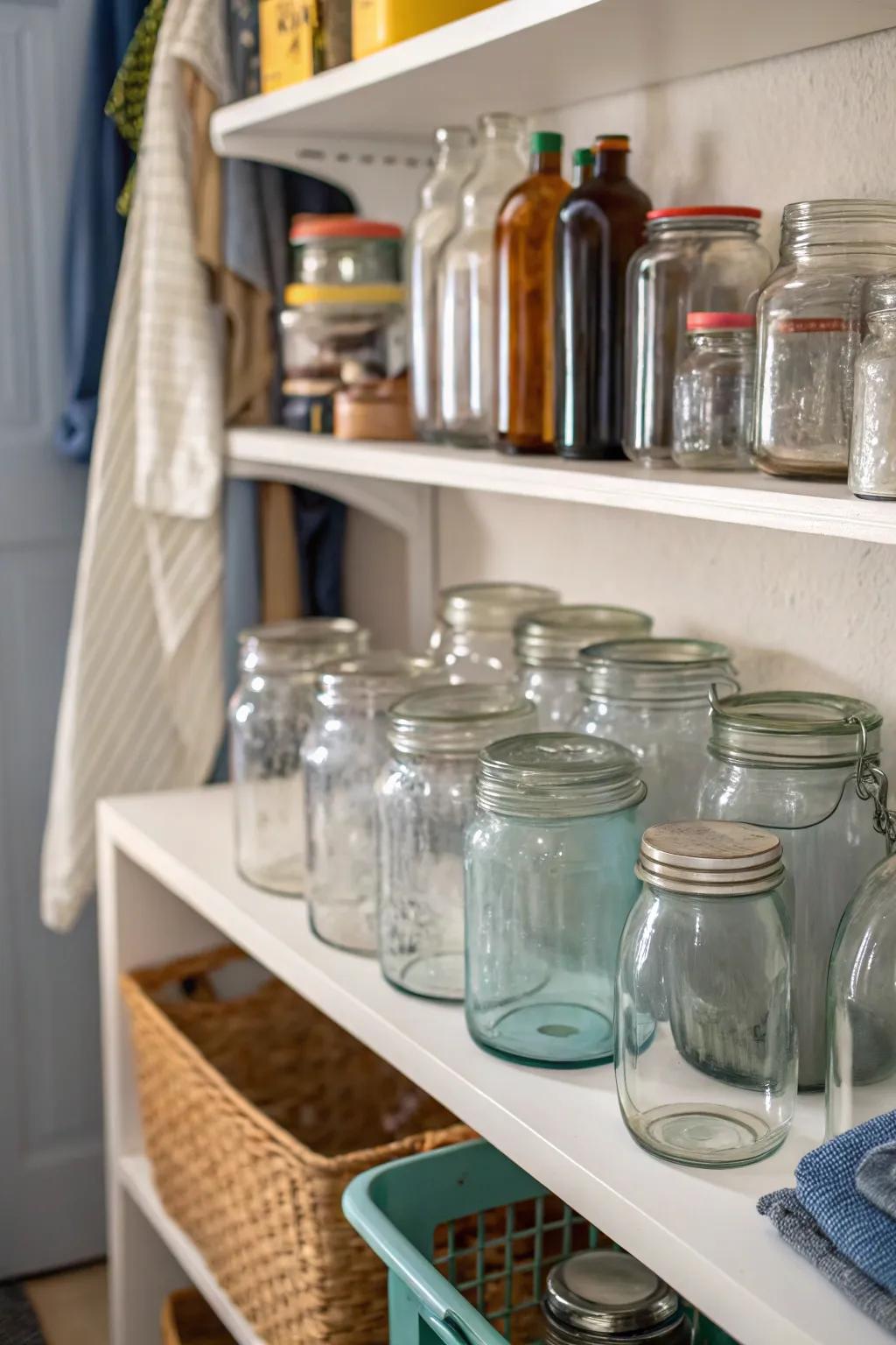 Different jar sizes create a dynamic and engaging display.