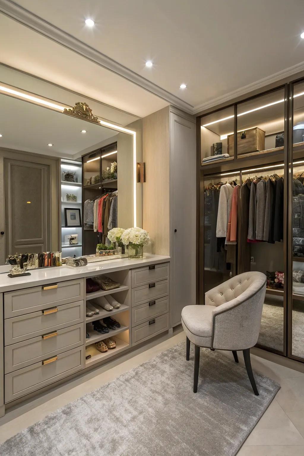 A vanity area adds luxury and functionality.