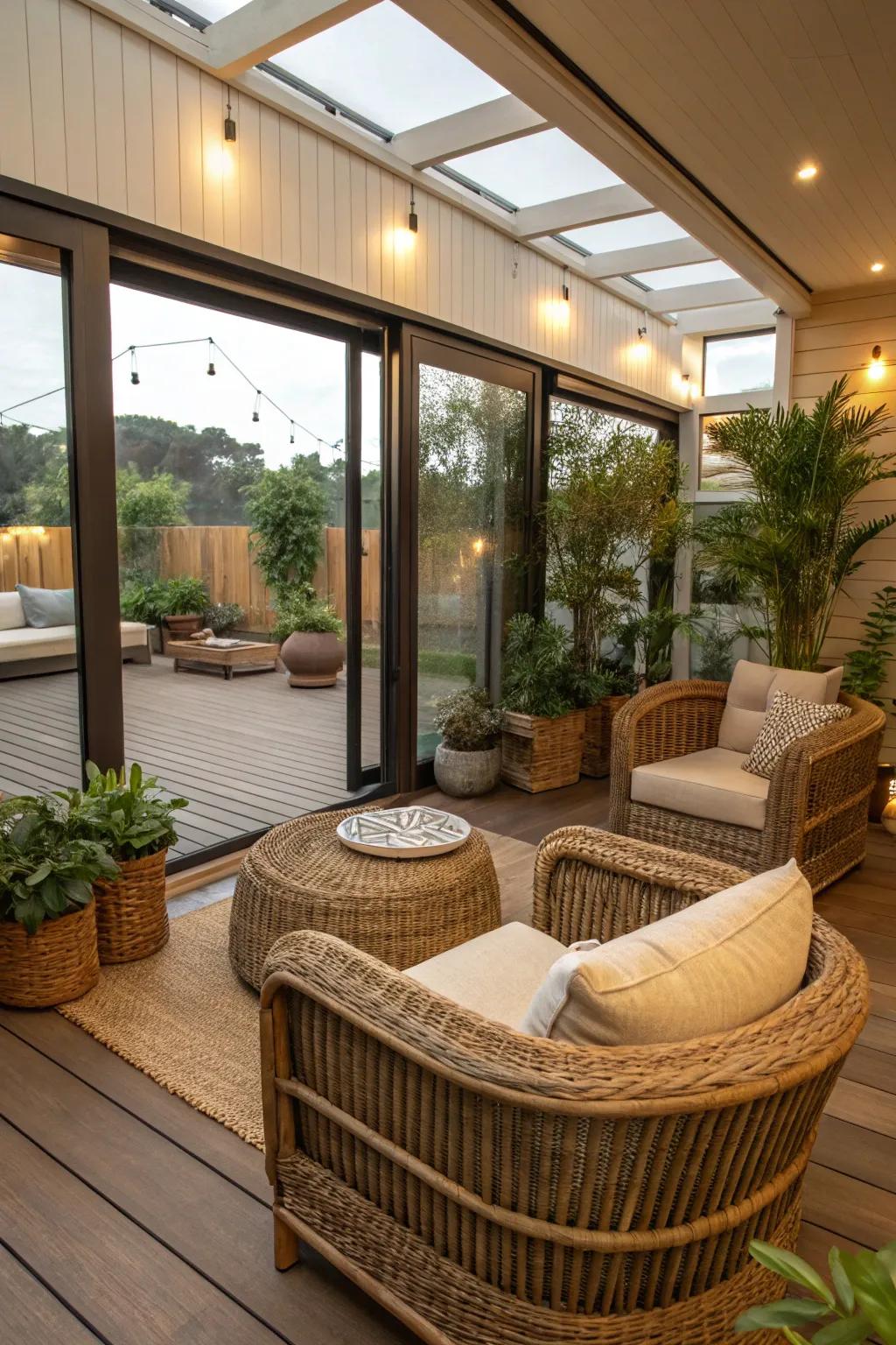 Blending indoor and outdoor elements creates a relaxed, airy vibe.