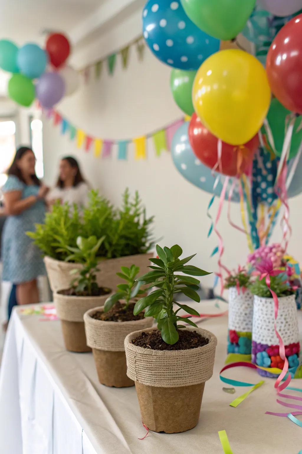 Eco-friendly favors like plants are both memorable and sustainable.