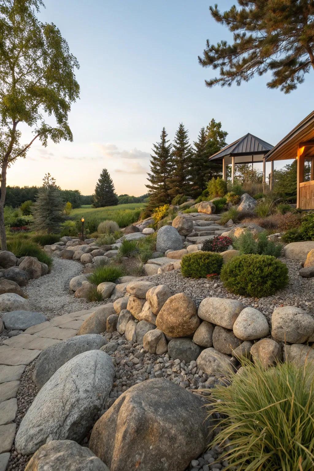 Local stones create an authentic rock garden feel.