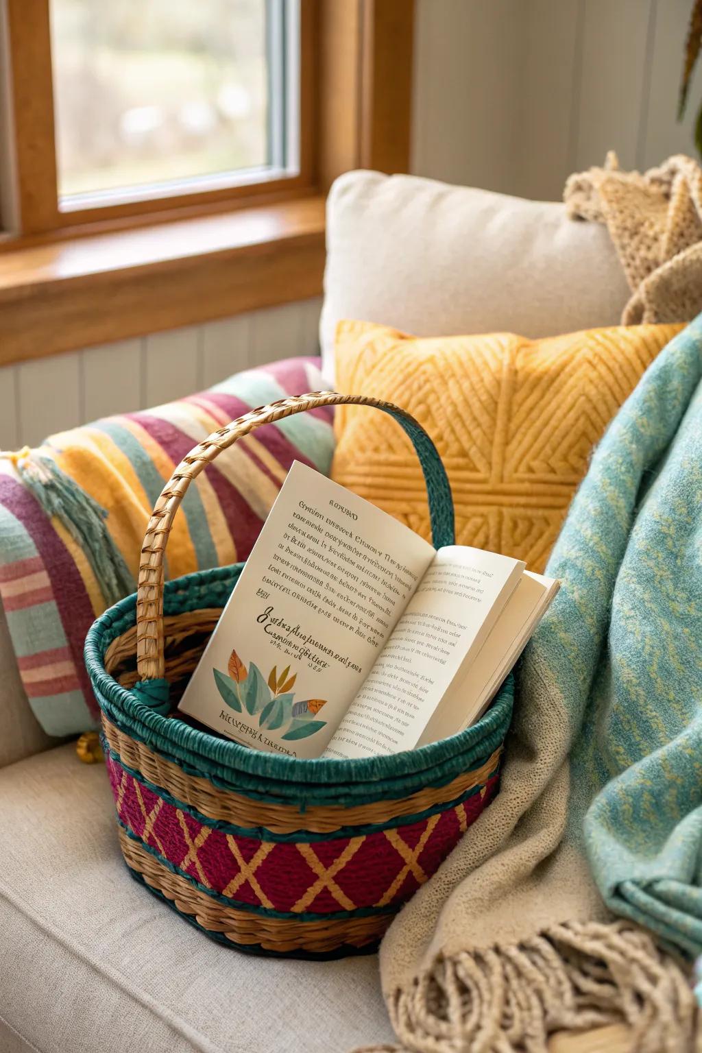 A bookworm's May basket perfect for a cozy afternoon read.