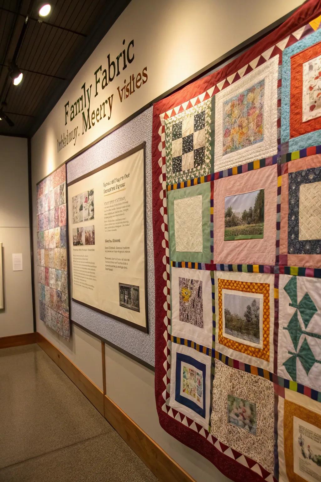A memory quilt wrapping a wall in warmth and remembrance.
