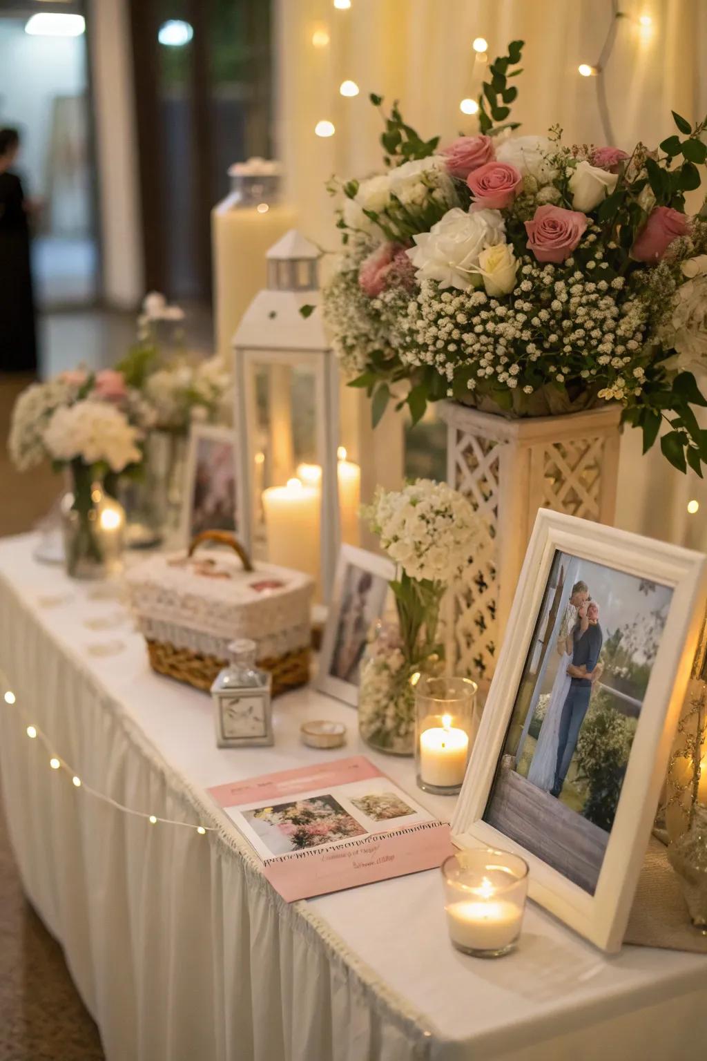 Themed decor creates a cohesive and harmonious look for the memory table.