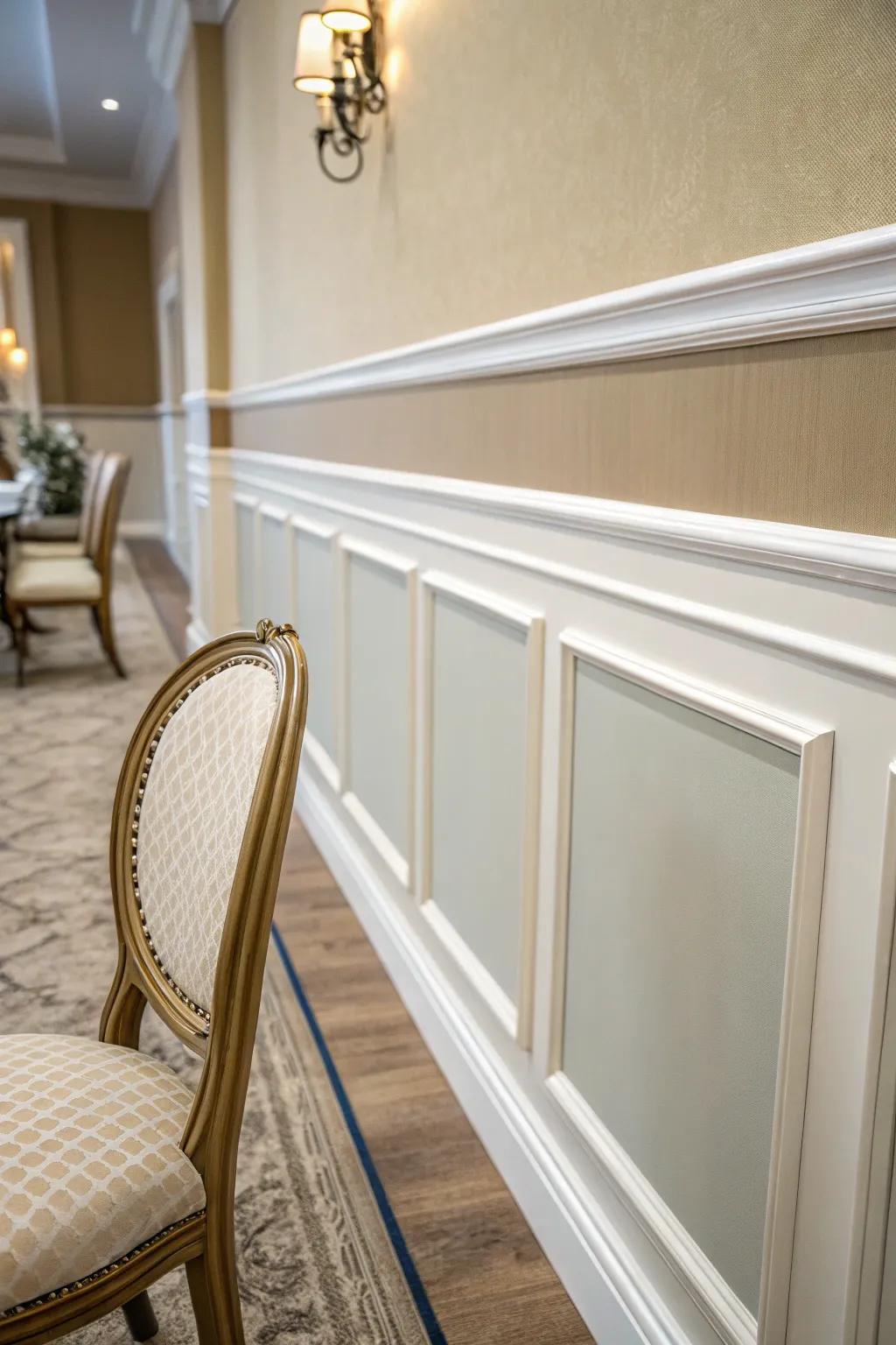 Elegant dual-tone walls with modern chair rail designs.