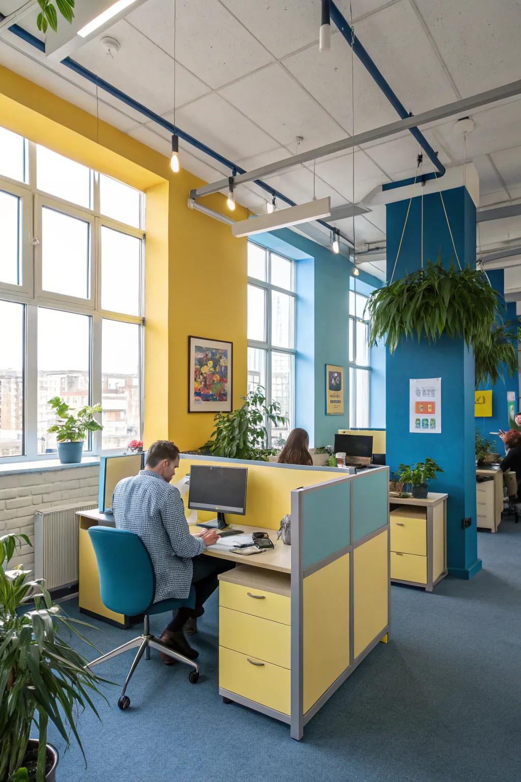 An office where color is used strategically to influence mood and productivity.