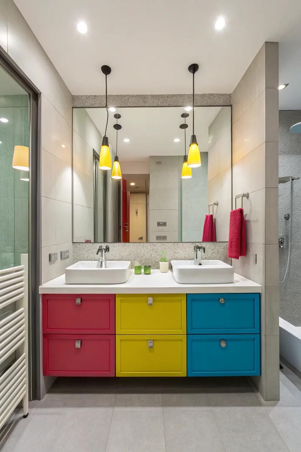 Colorful fixtures bring life and energy to bathroom design.