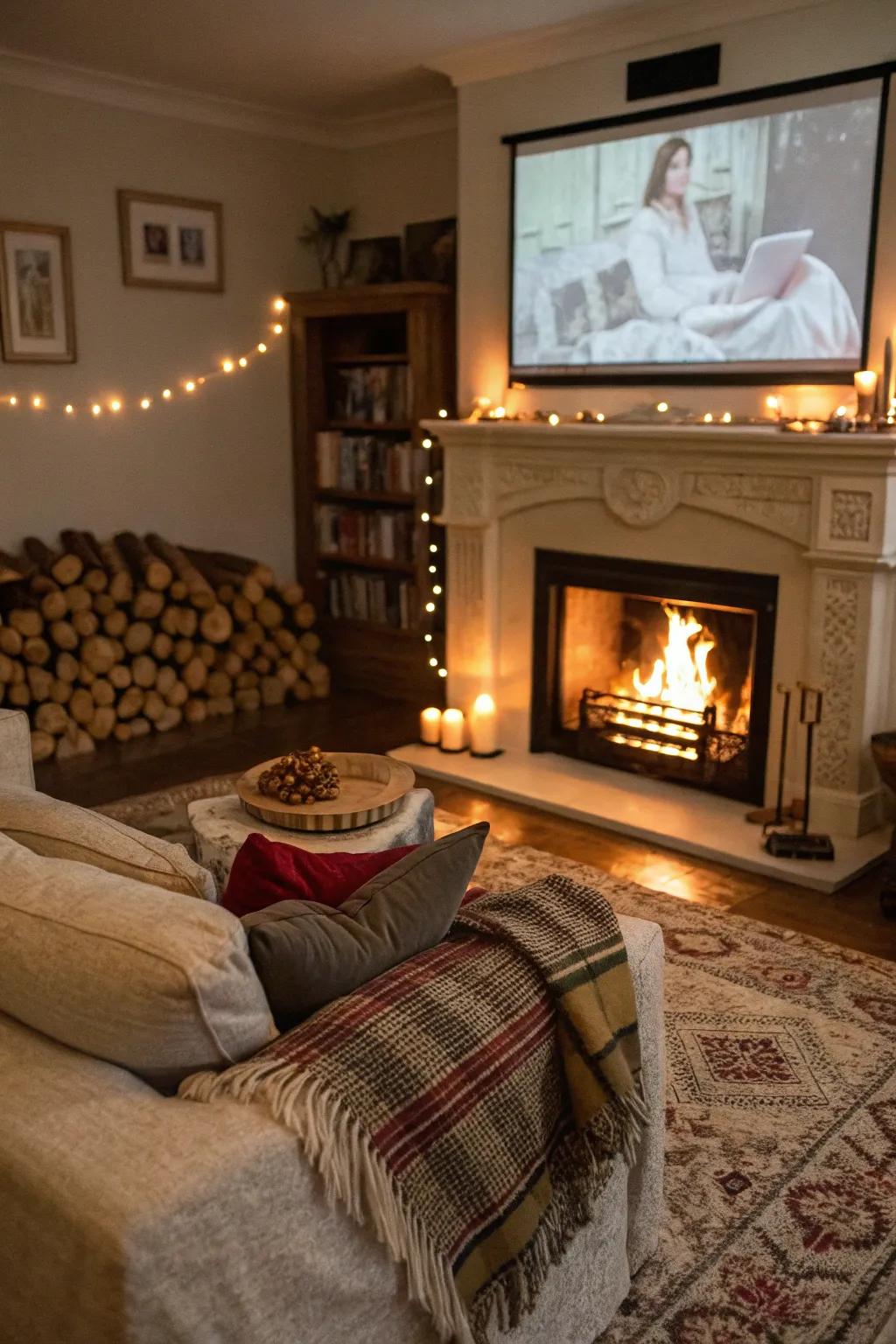 Enhance the atmosphere with a cozy fireplace.