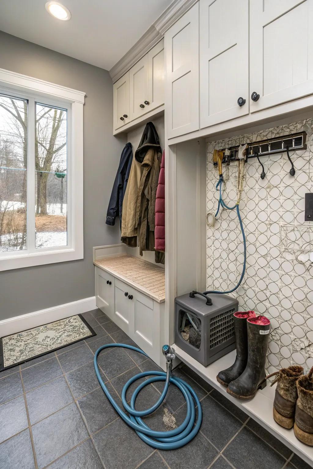 A pet washing station is convenient for maintaining a clean home.