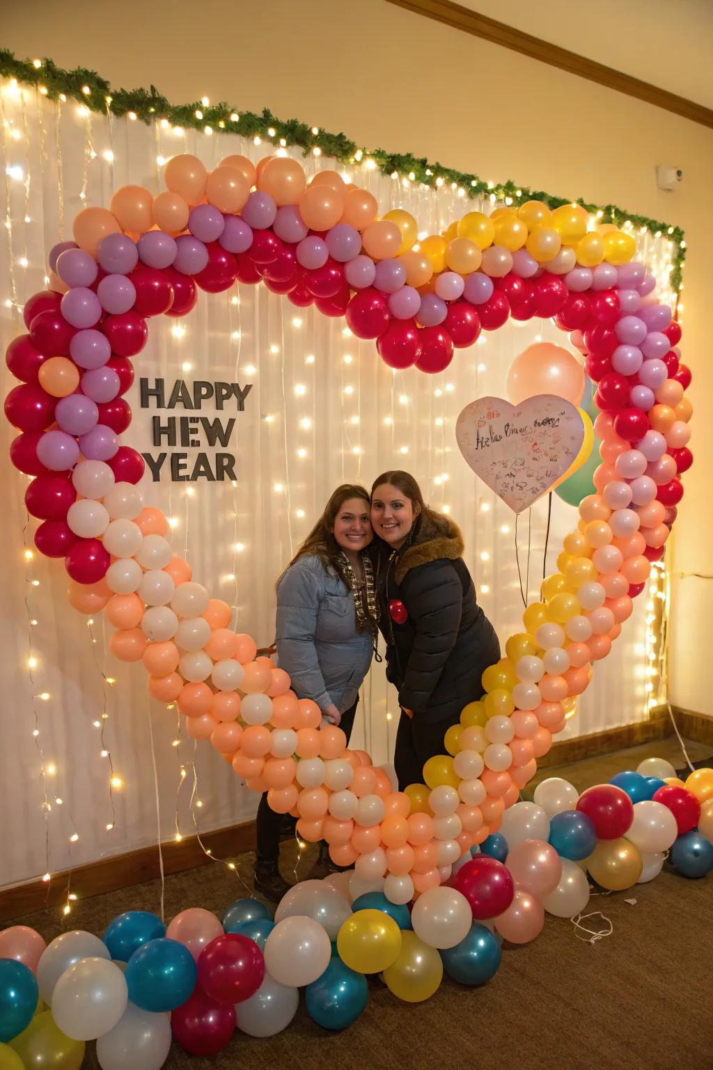 A balloon photo frame makes for fun and memorable photos during the celebration.