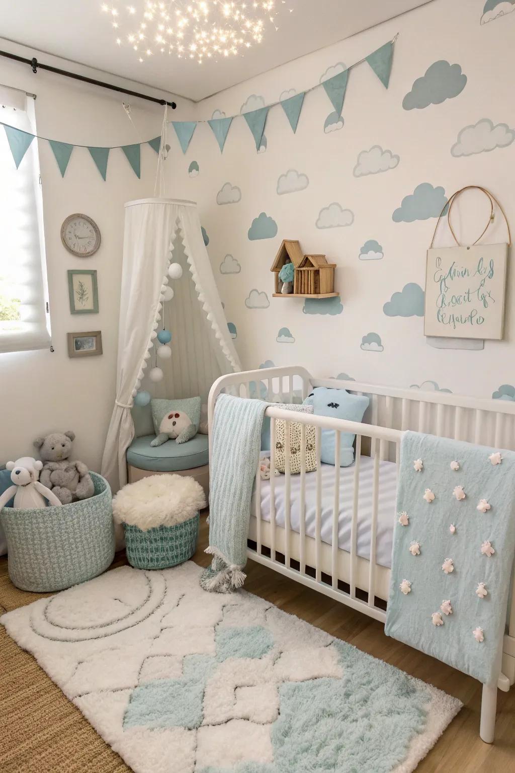 Drift away on cloud nine in your cozy nursery.