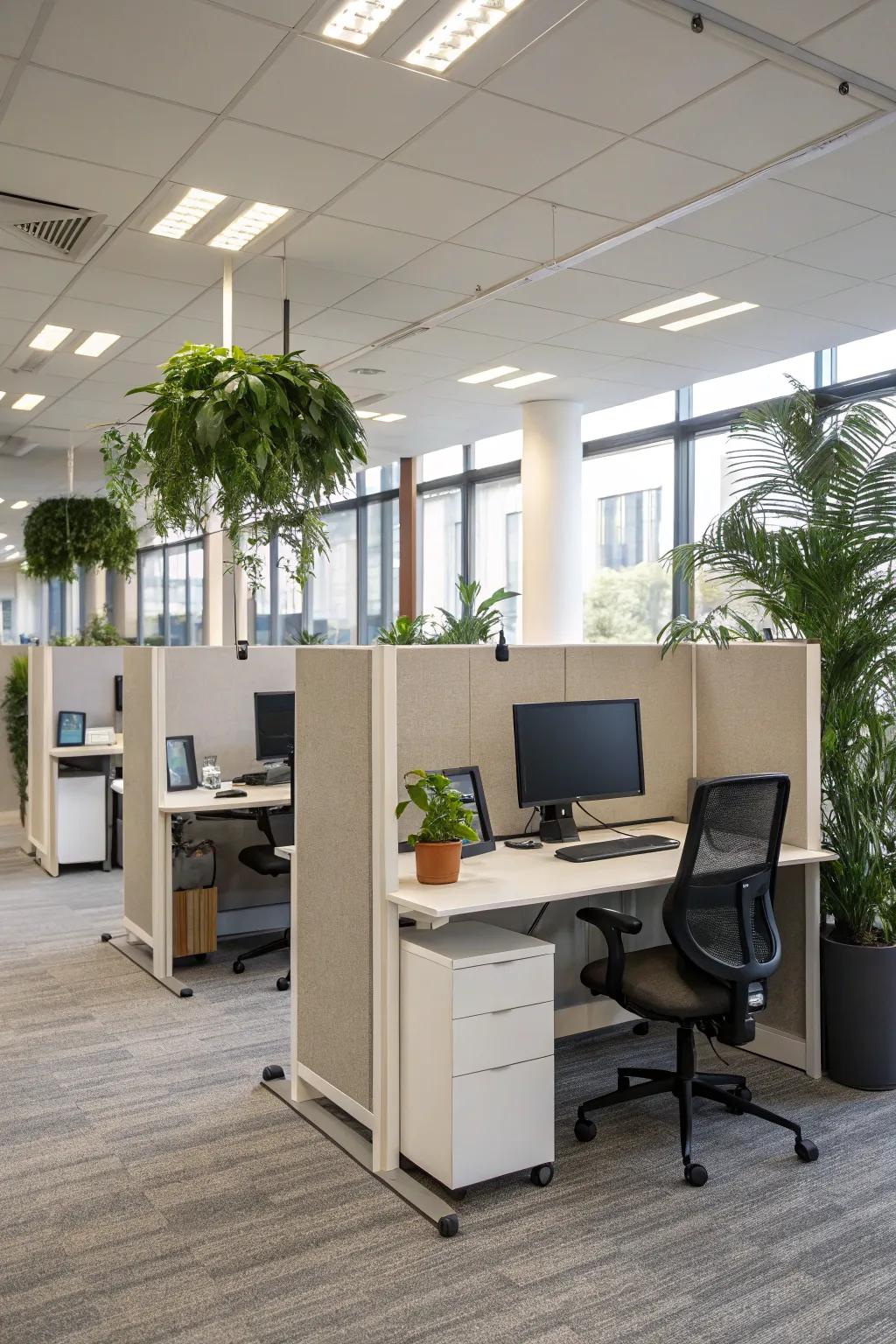 Standing desks with screens support ergonomic health and focus.