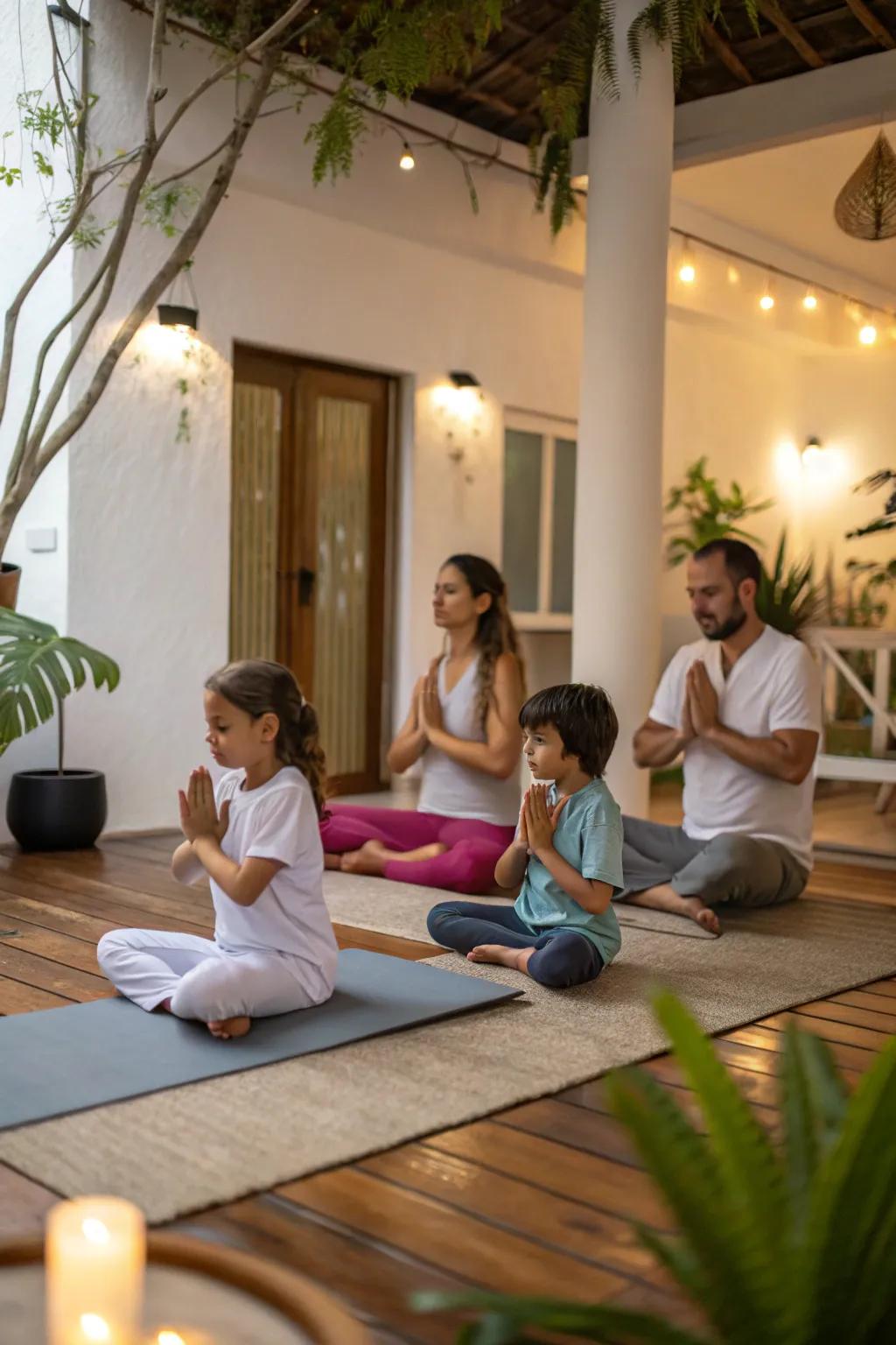 A peaceful yoga session promoting family wellness.