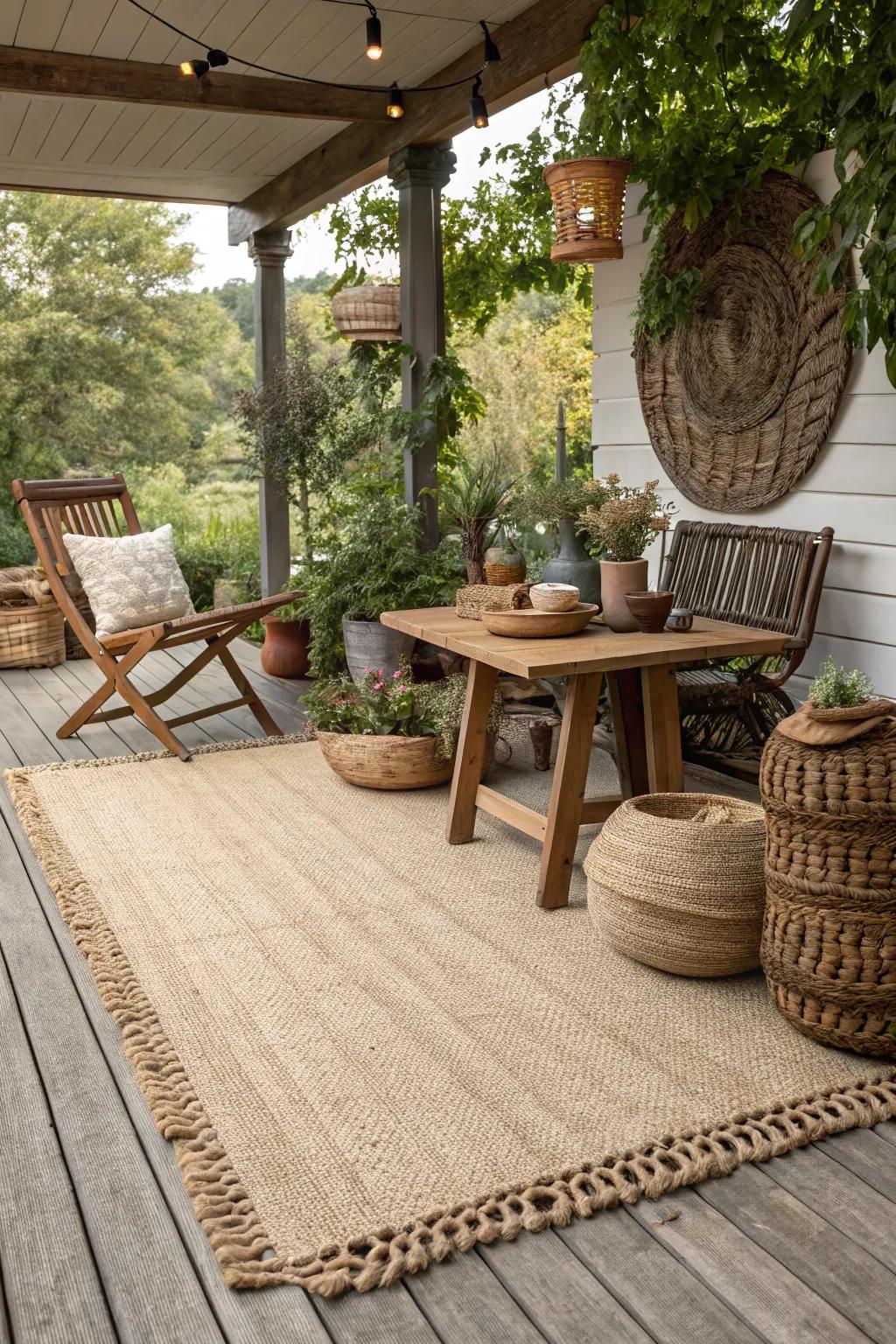 Rustic charm with natural fiber looks.