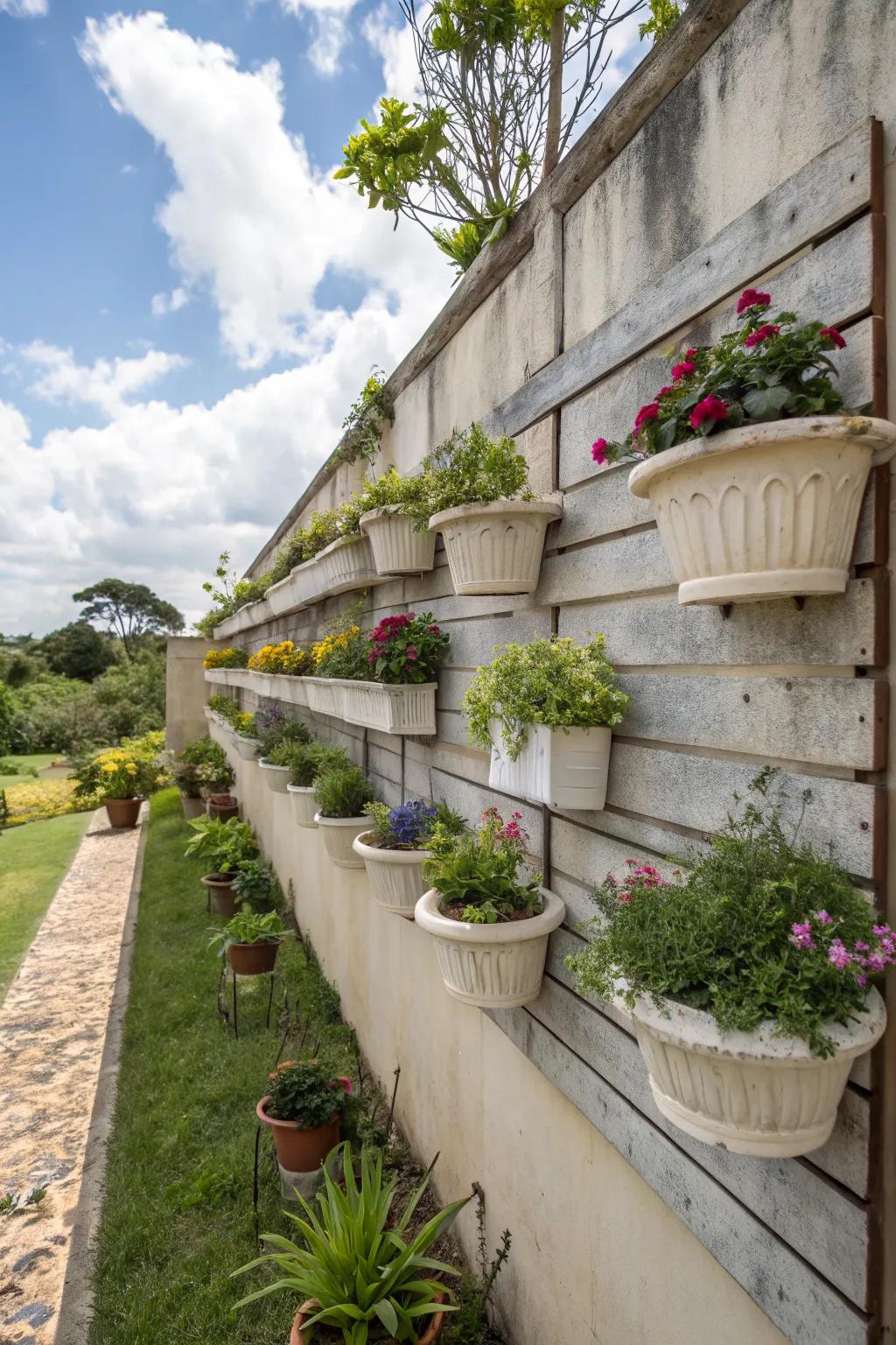 Layer your garden with floating shelf planters.