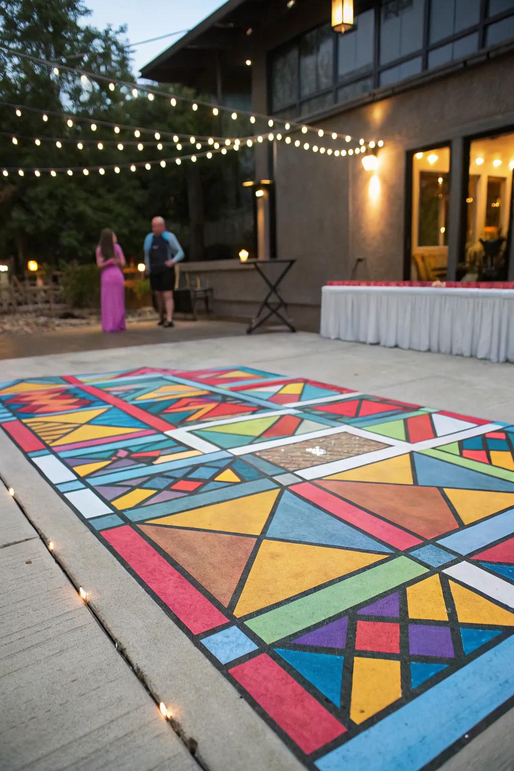 A dance floor design adds fun and excitement to the patio.