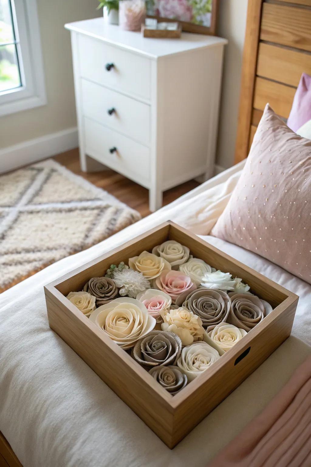 Neutral shadow box offers understated elegance.