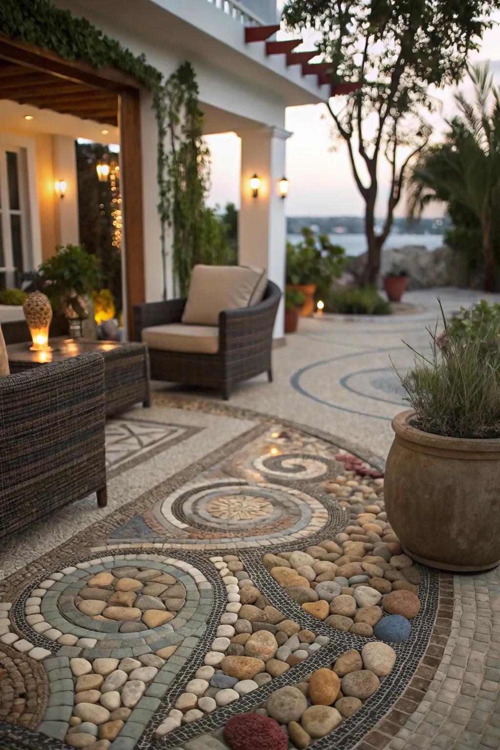 Add artistic flair with pebble mosaic designs.