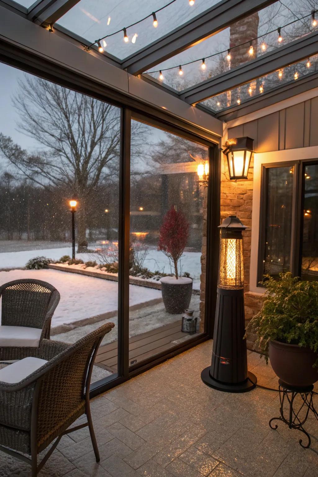 Stay warm with heating solutions in your glass enclosure.