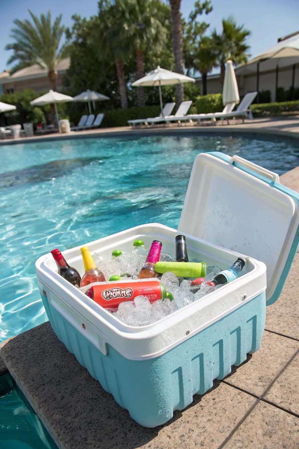 A floating cooler keeps refreshments at the ready while you swim.