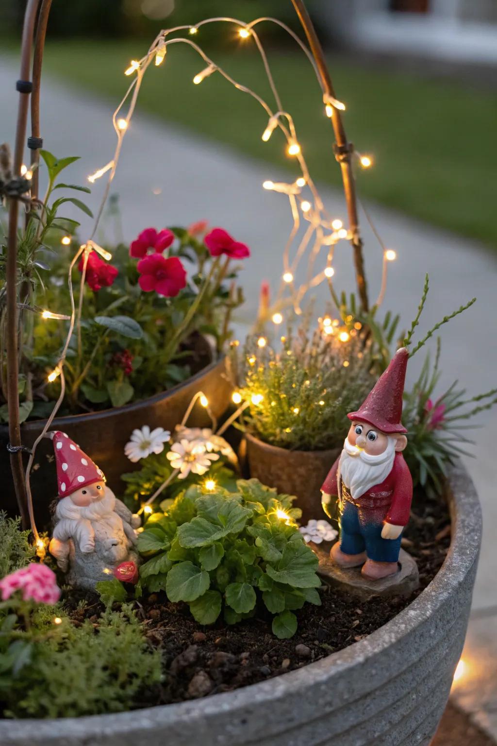Add whimsy to your plant arrangements with playful elements.