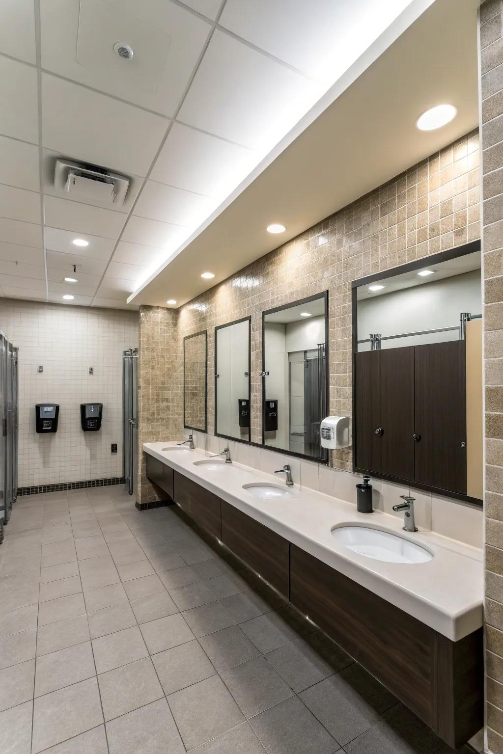 Consistent maintenance ensures cleanliness and functionality in public bathrooms.