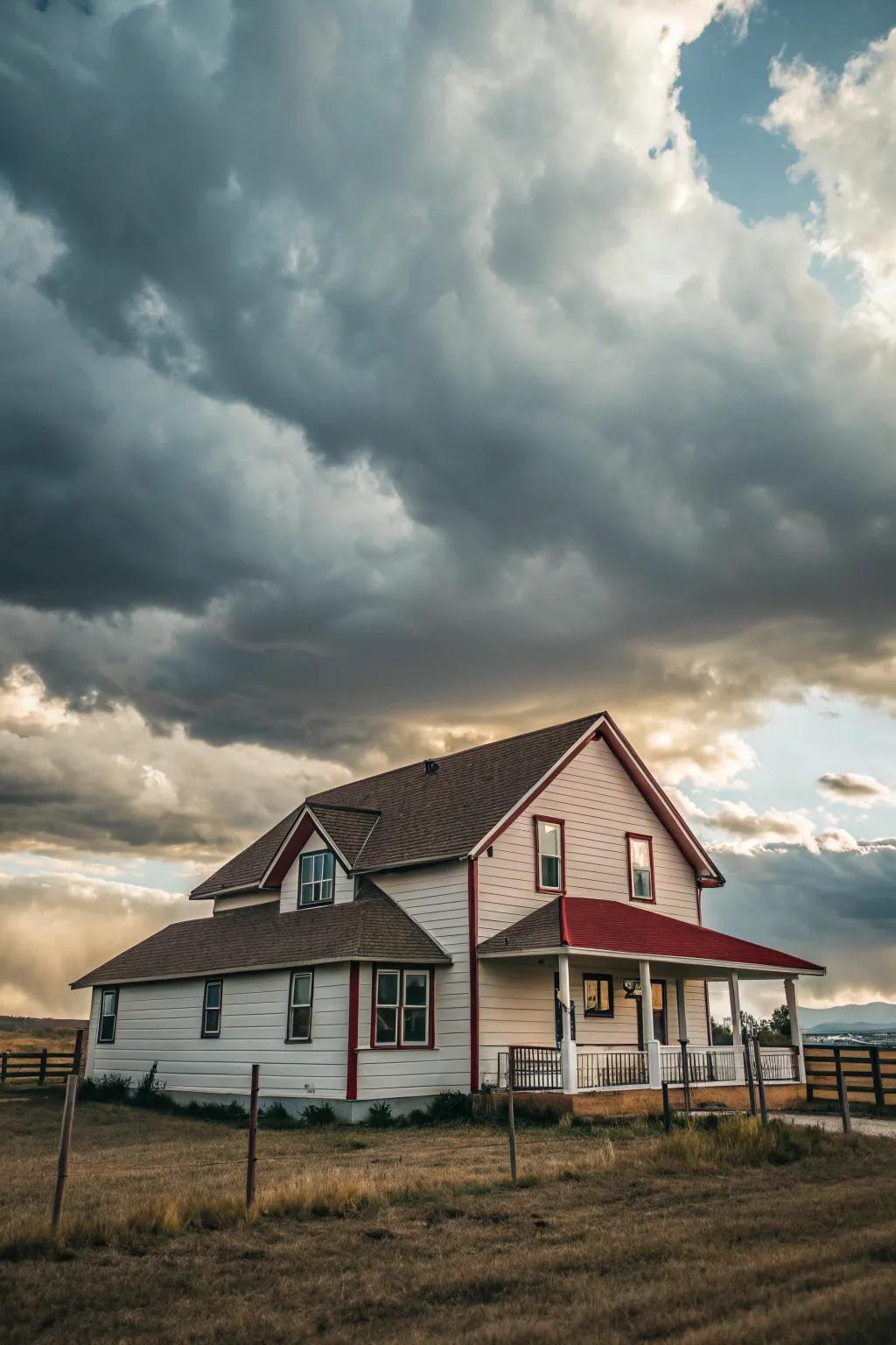 Bold roof lines enhance the visual drama of this ranch house.