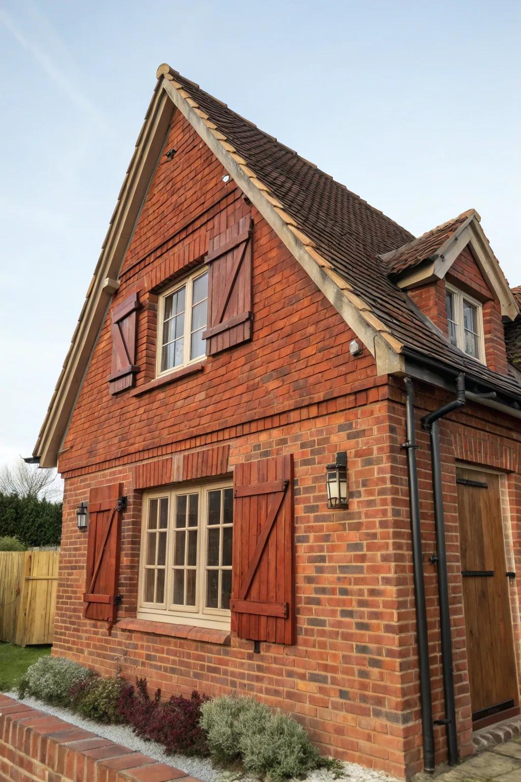 Unique shutter styles add character to this red brick house.