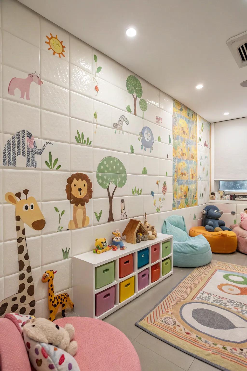 Whimsical animal patterns make for a playful playroom.