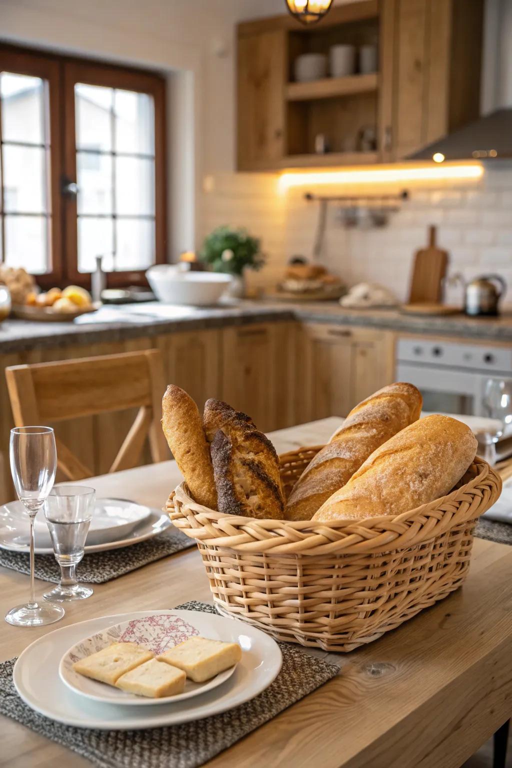 A basket of bread symbolizes community and sharing.