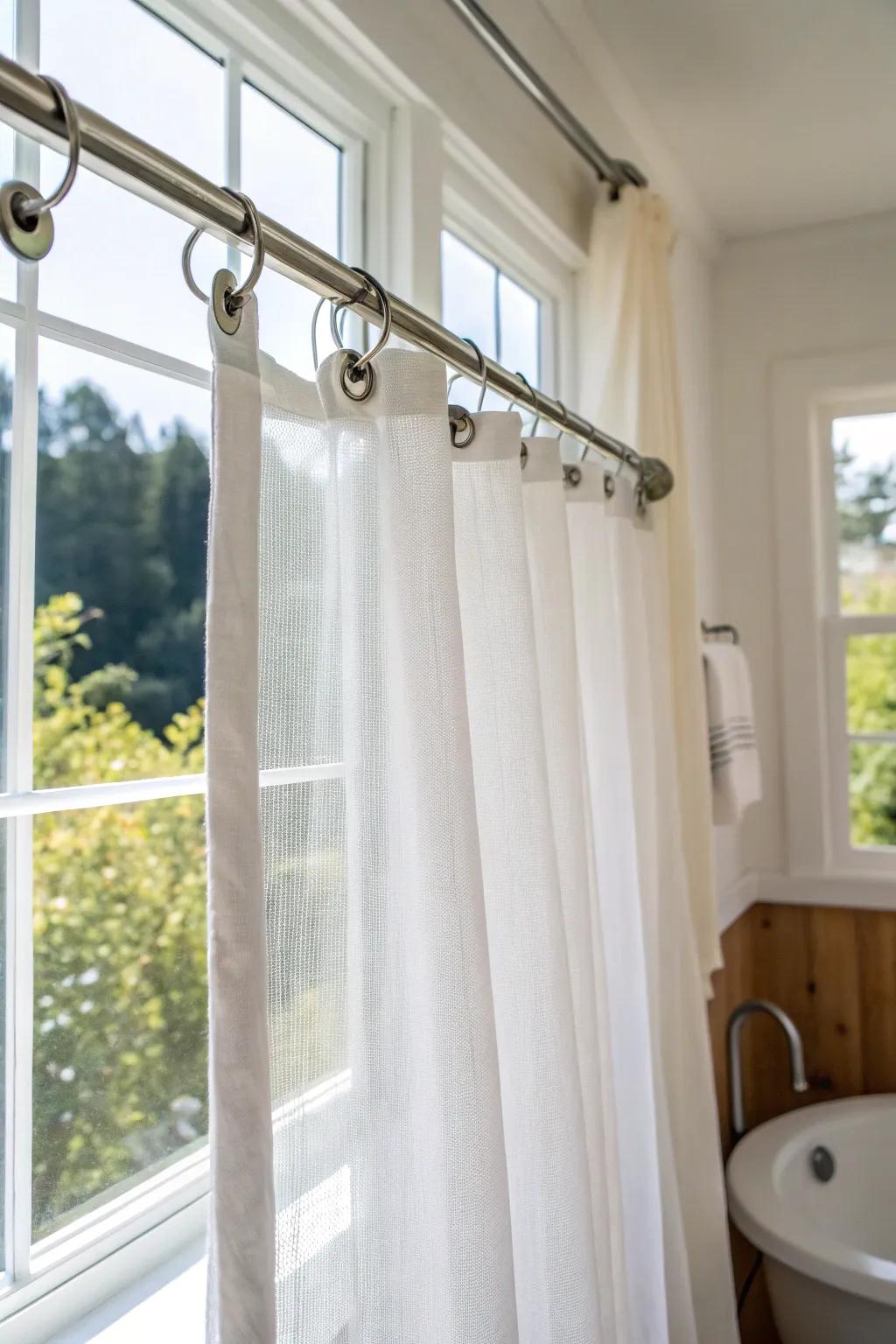 Adhesive hooks provide a simple solution for lightweight curtain hanging.