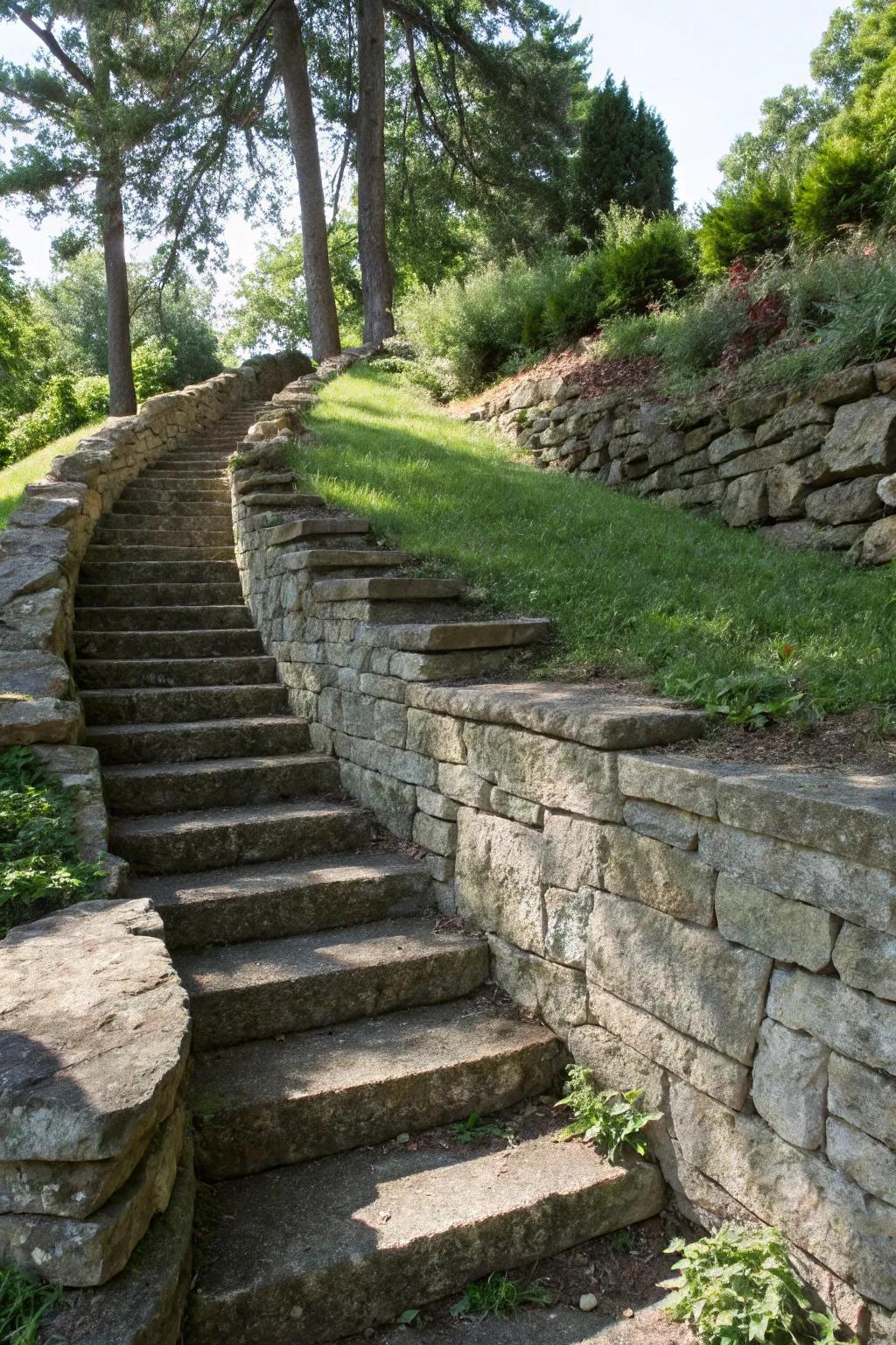 Staircases add both utility and visual appeal to retaining walls.