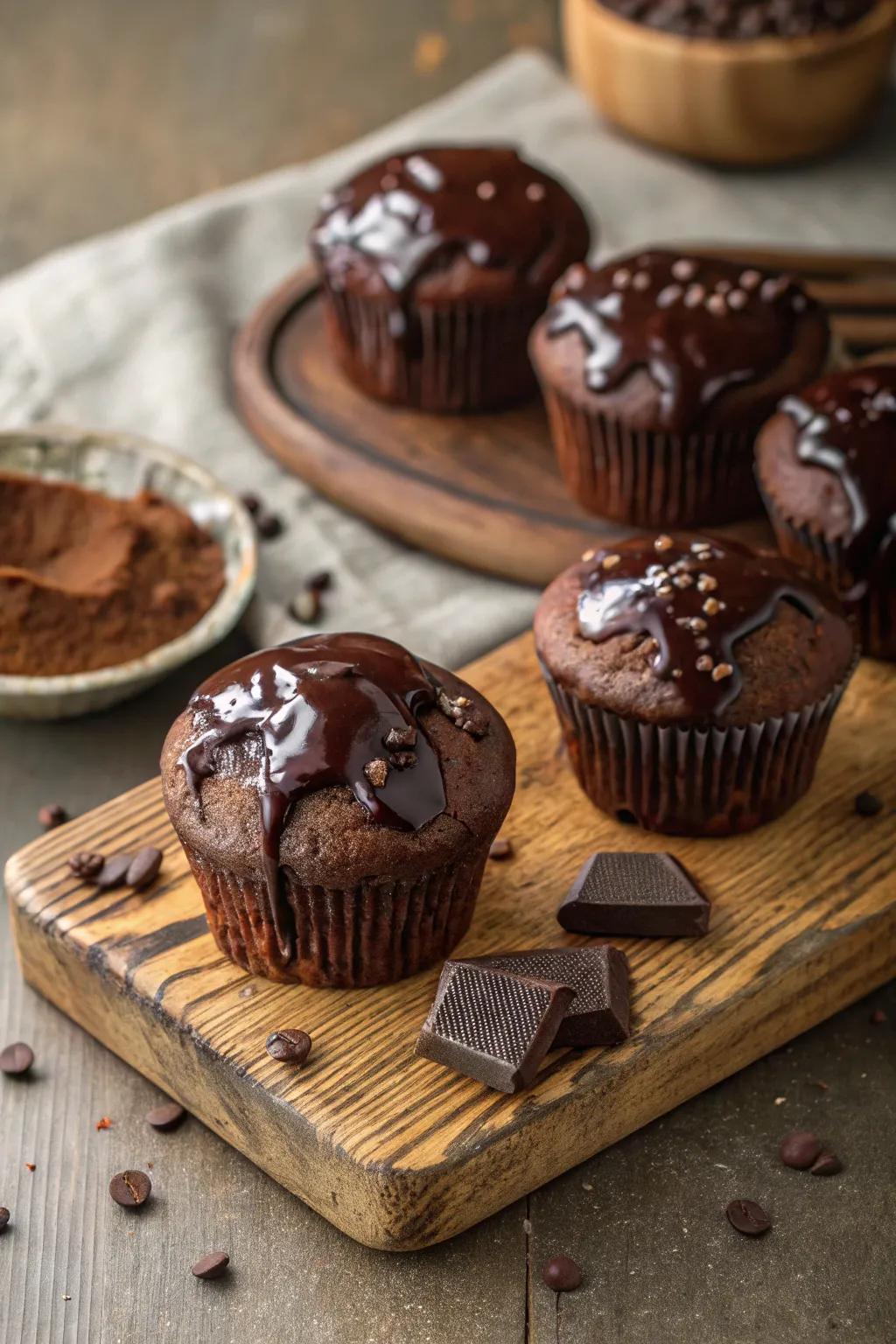 Decadent chocolate muffins offer a sweet start to your day.