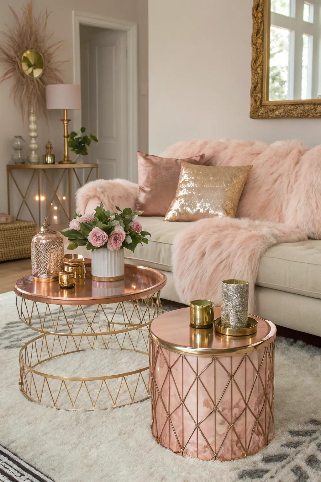 Faux fur and rose gold metallics create a luxurious combination.