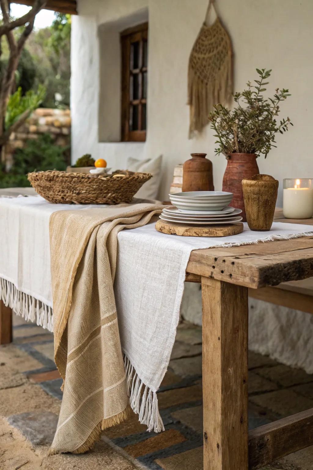 Mixed textiles creating a rich and layered look for the head table.