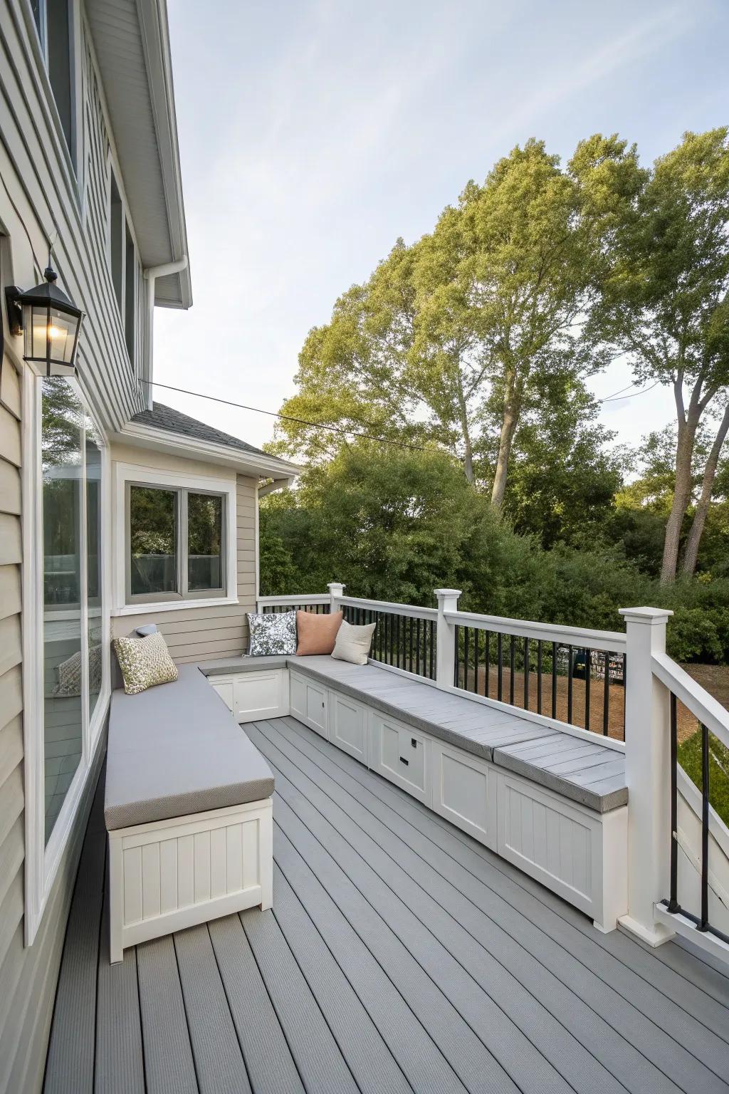 Integrated seating that complements the deck's design with space-saving elegance.