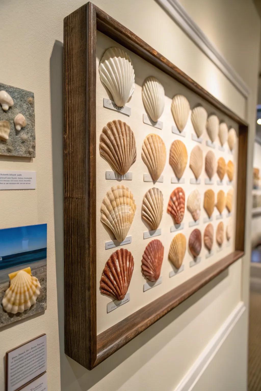 A shell specimen shadow box creating maritime elegance.