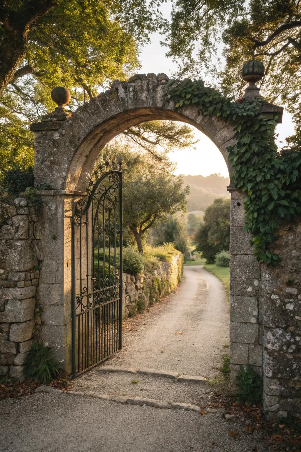 A stone archway gate that makes a grand statement.