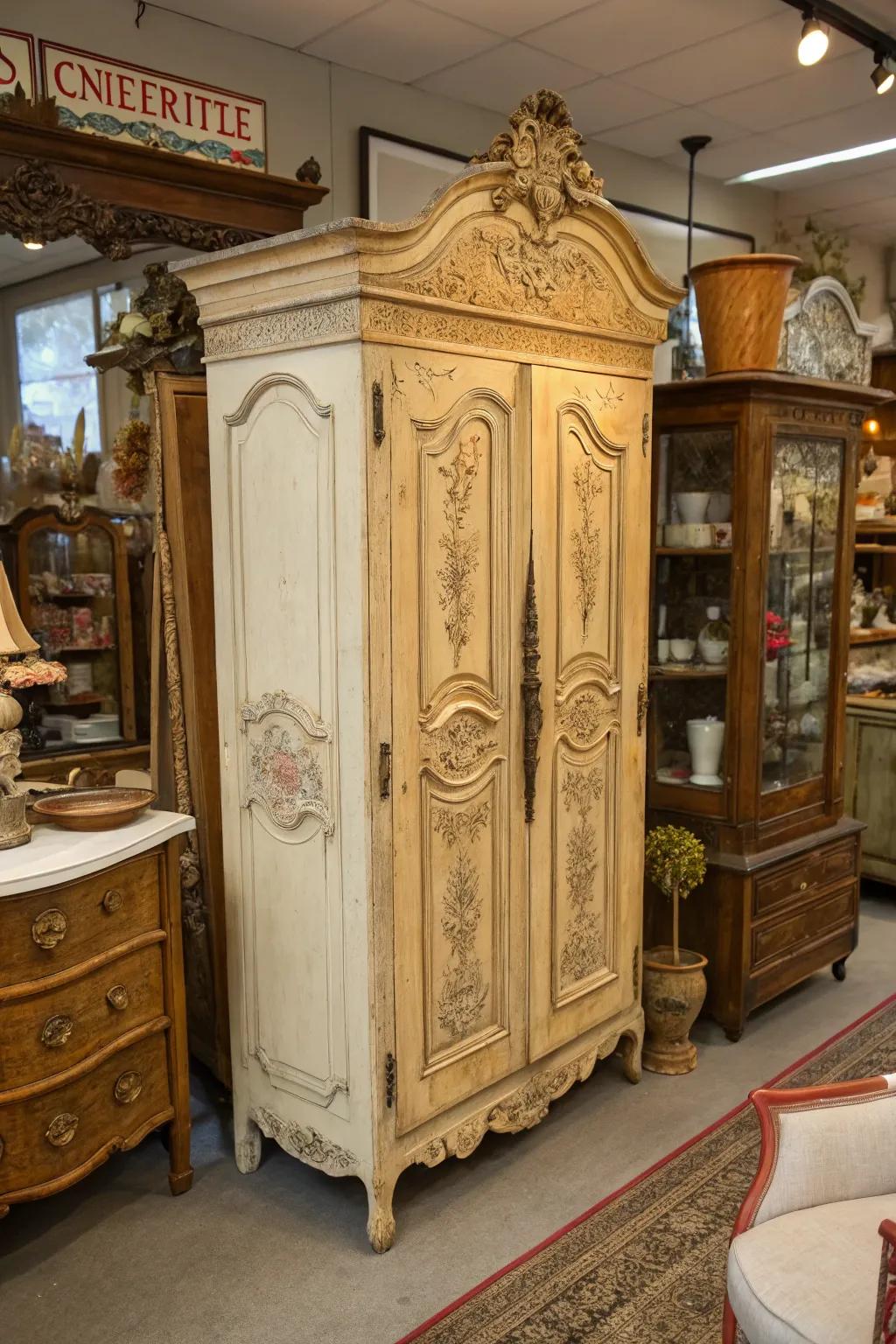 Antique armoire as a strong focal point