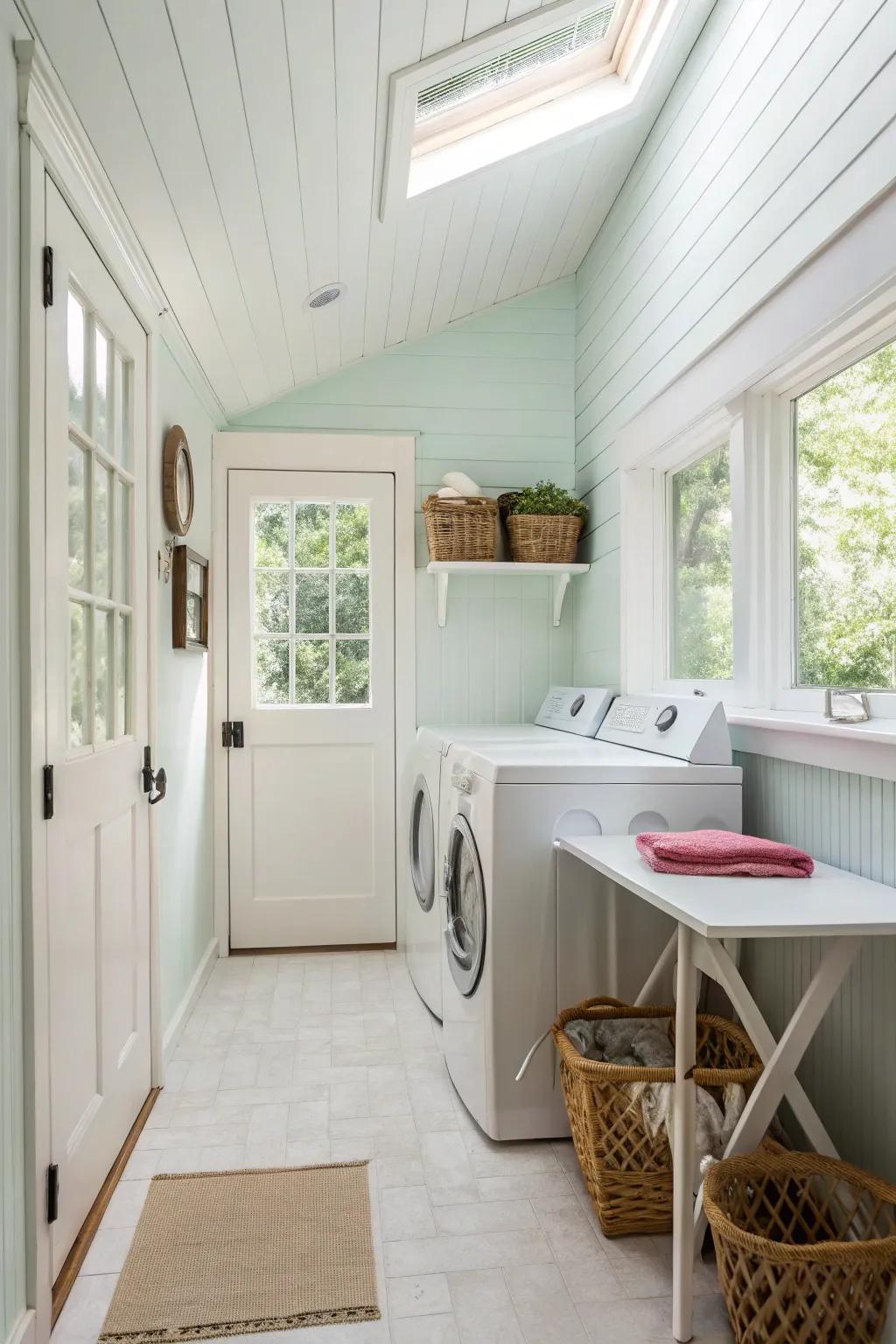 Light colors can visually expand your laundry room.