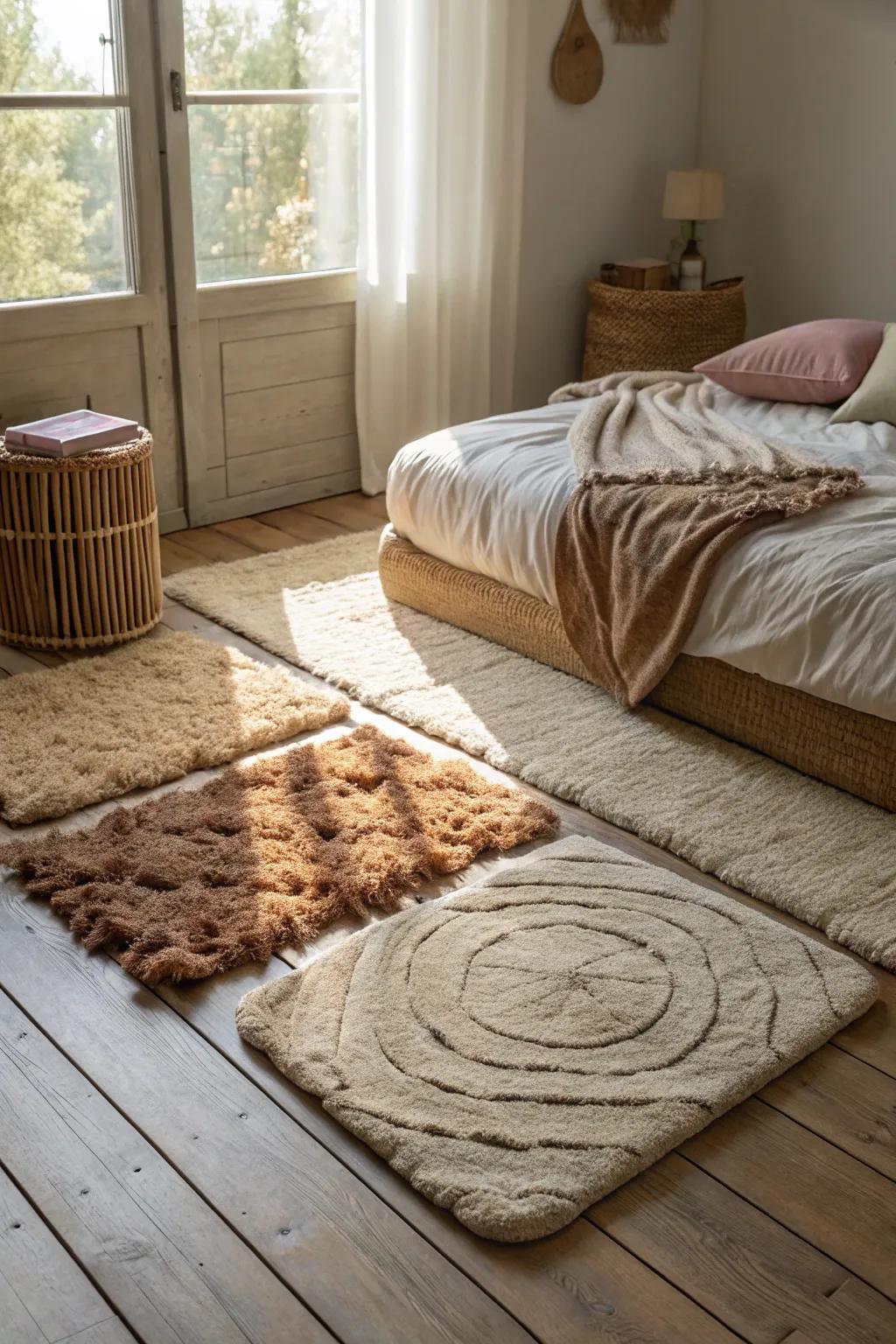 Layered rugs provide a cozy and luxurious feel to your spa-like space.