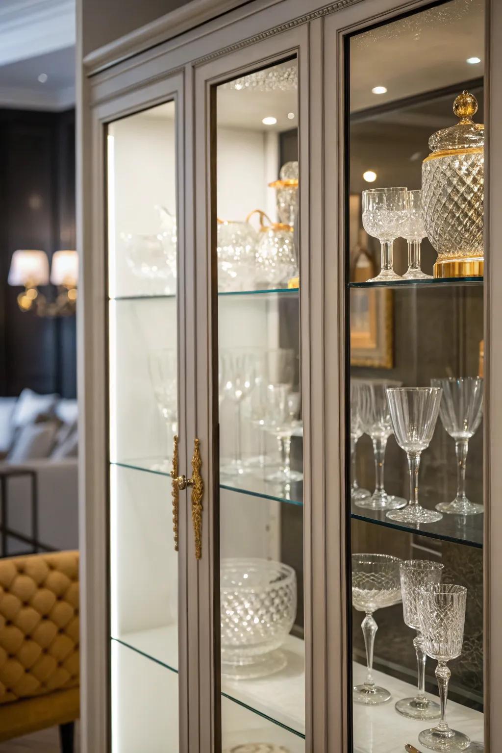 Glass cabinets with doors combine dust-free storage with beautiful display.