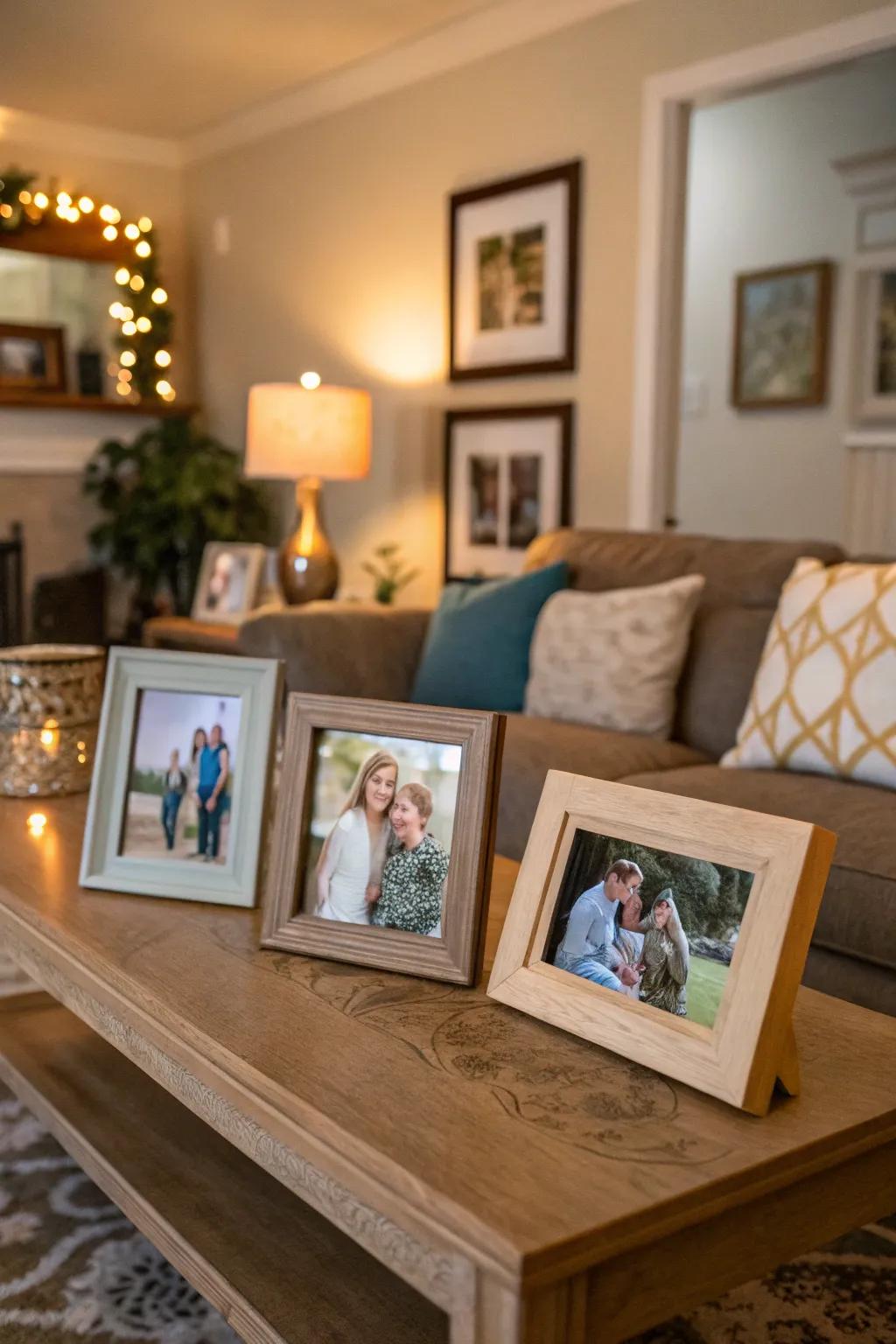 DIY photo frames highlight favorite moments, adding a personal touch.