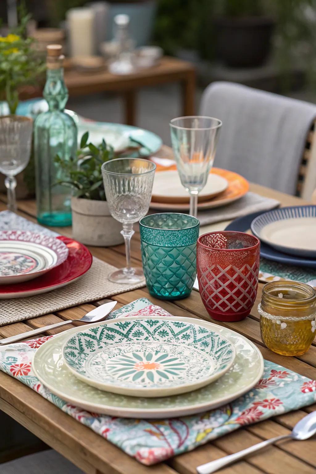 Mixing and matching different styles creates a vibrant table.