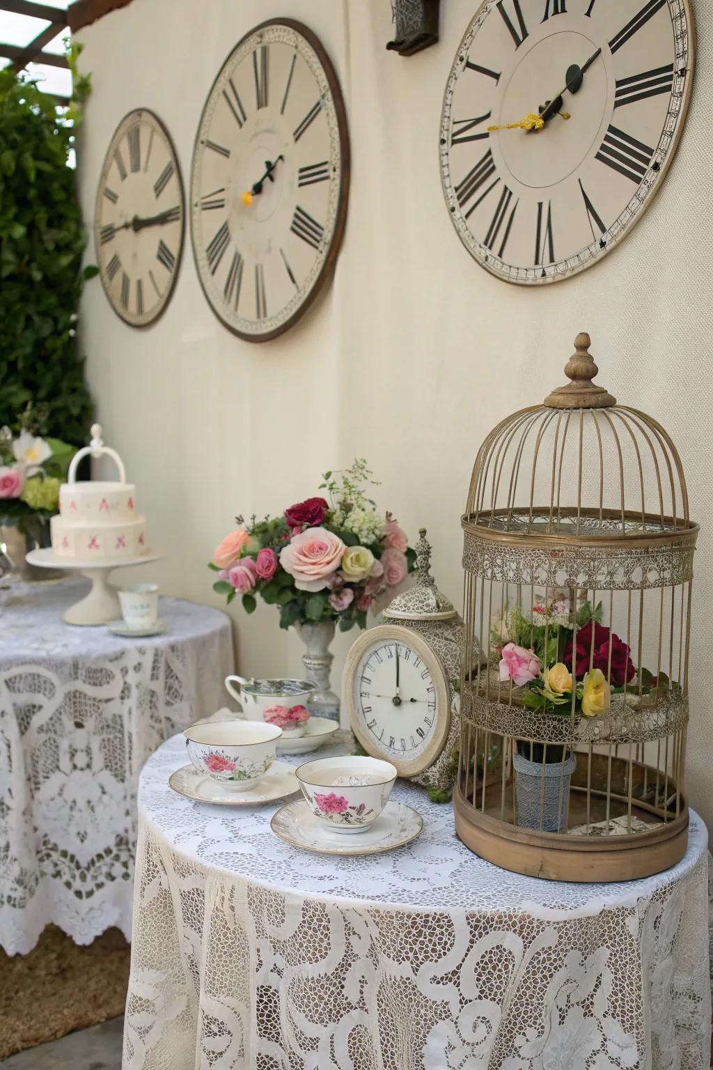 Unique vintage finds add character and charm to the tea party.