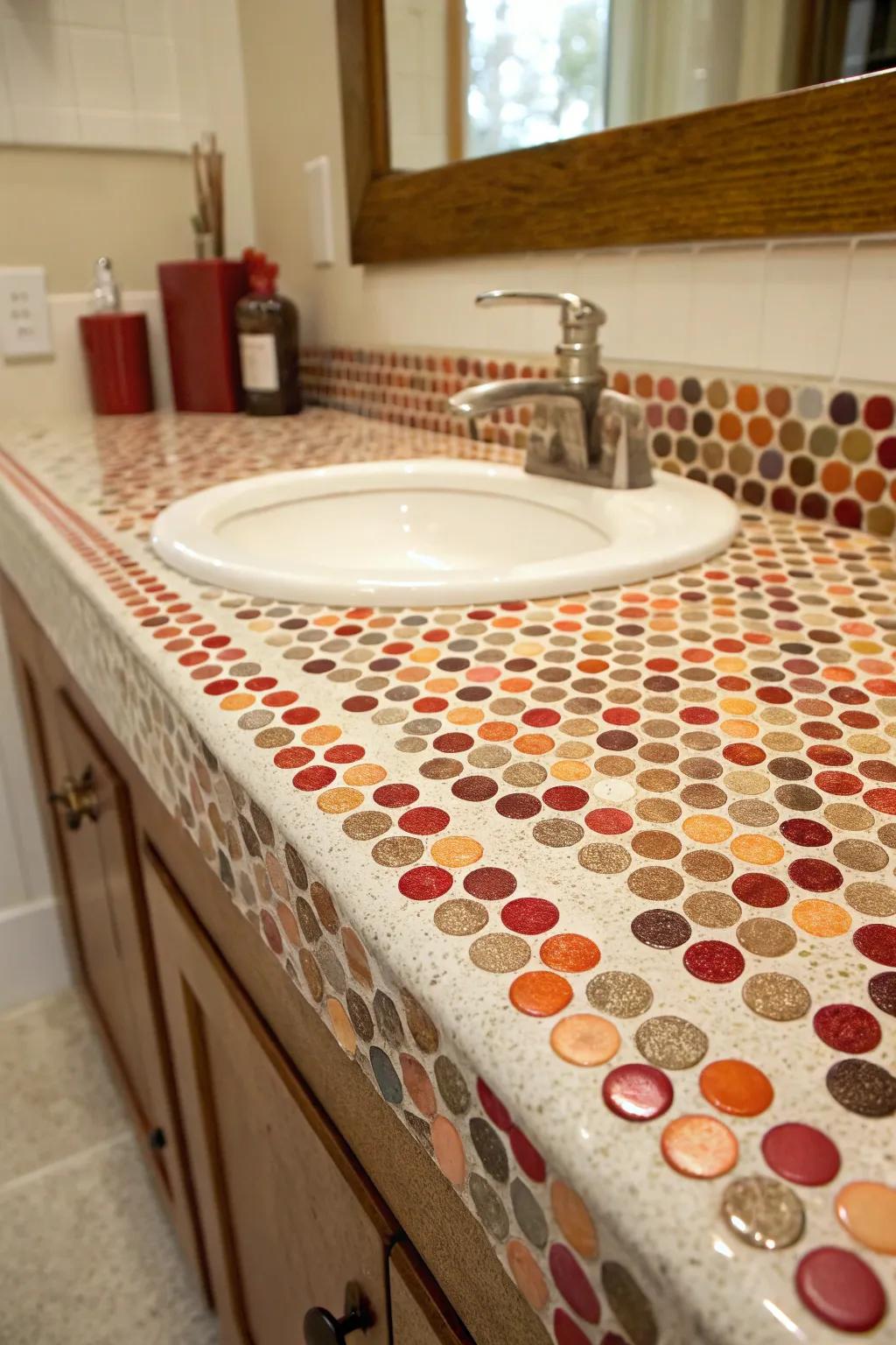 Penny tiles bring playful texture to small spaces.