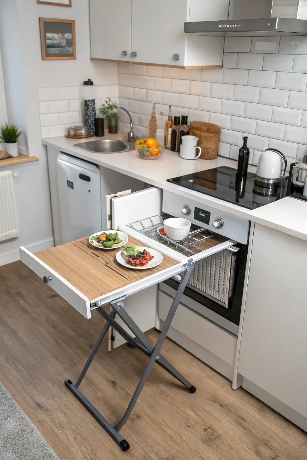 Convertible tables offer dining solutions in space-constrained kitchens.