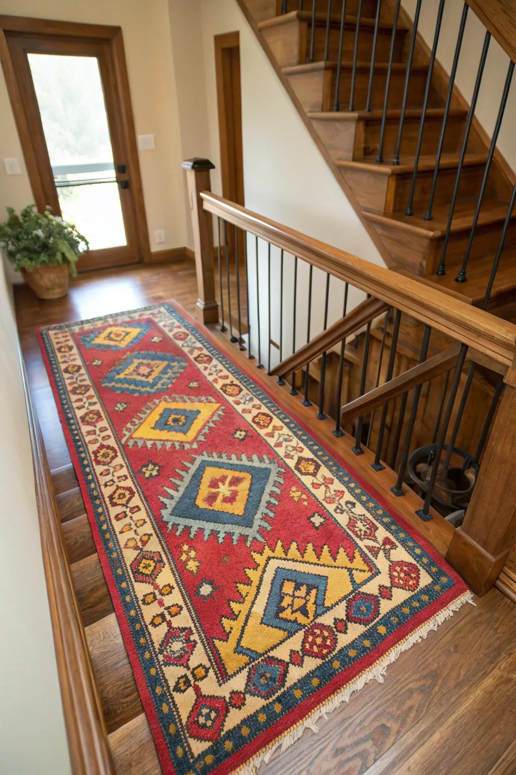A vintage rug brings warmth and style.